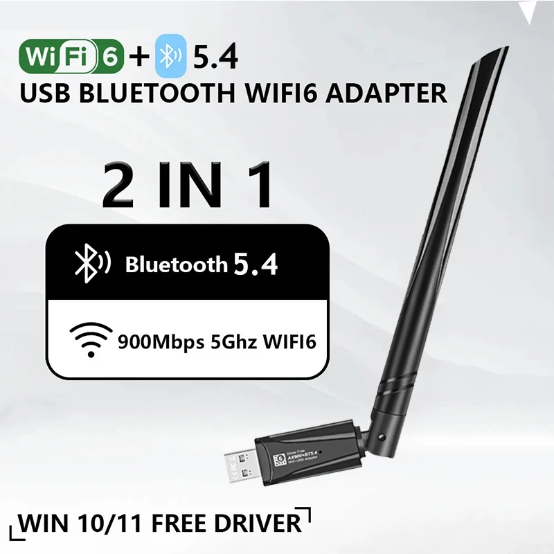 

Адаптер WIFI 6 Bluetooth5.4, беспроводная сетевая карта, 900 Мбит/с, мини-USB-ключ, приемник сигнала для ПК, ноутбука, Windows10/11, драйвер бесплатно