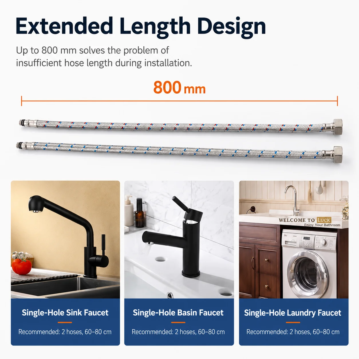 304 Stainless Steel Braided Faucet Connector Hot Cold Water Supply Hose Anti Burst for Kitchen Bathroom Sink view 6
