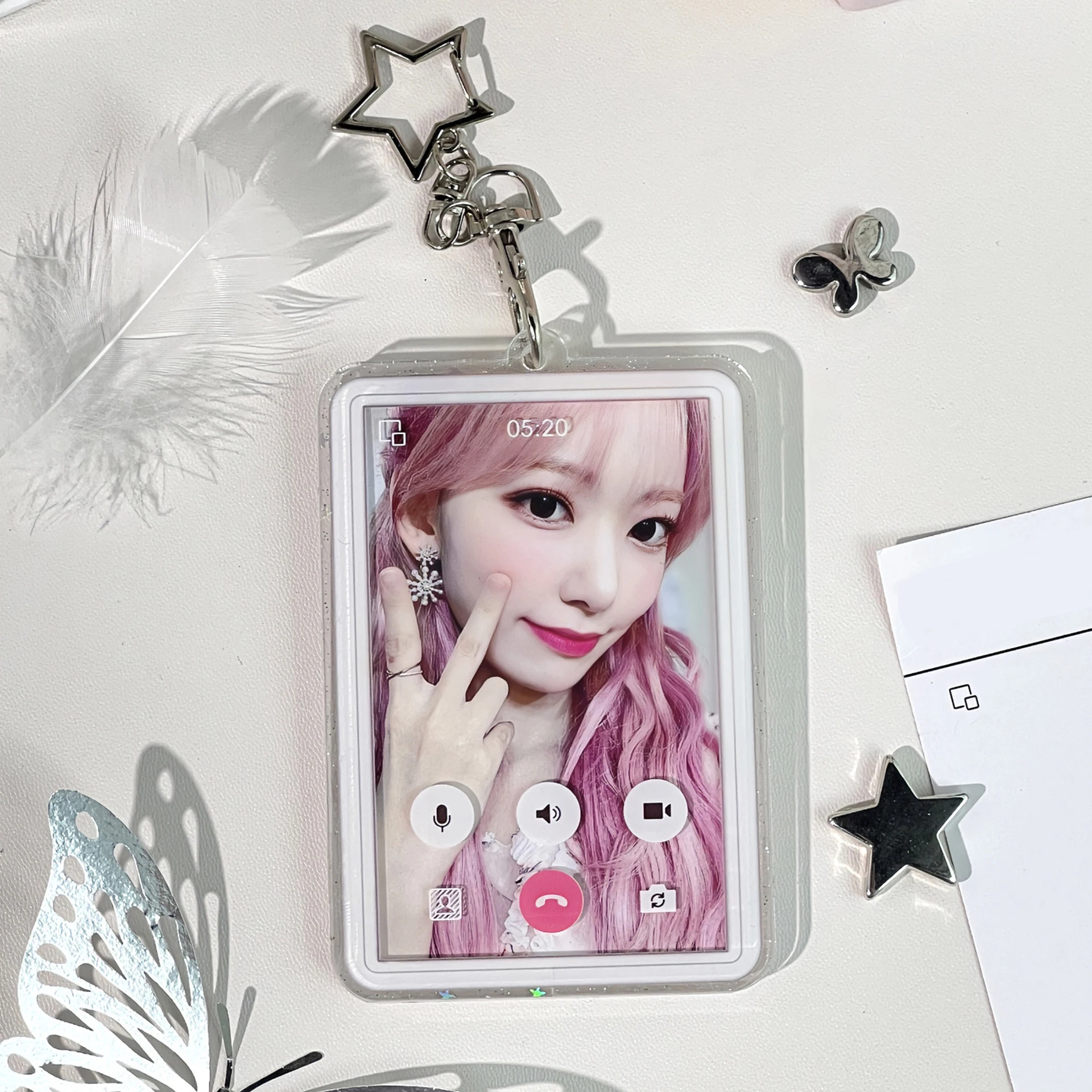 INS Style Video Call Background Photo Card Sleeve K-Pop Idol Photocard Holder Protect Case Trendy Girl Card Case with Keychain