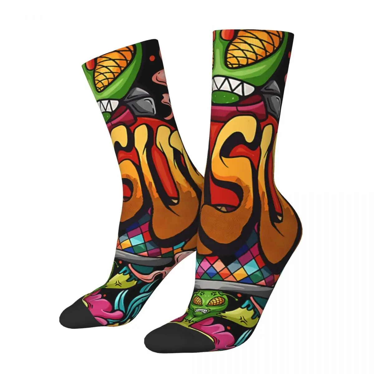 

Funny Crazy Sock for Men Alien Preasure Hip Hop Vintage Happy Seamless Pattern Printed Boys Crew Sock Novelty Gift