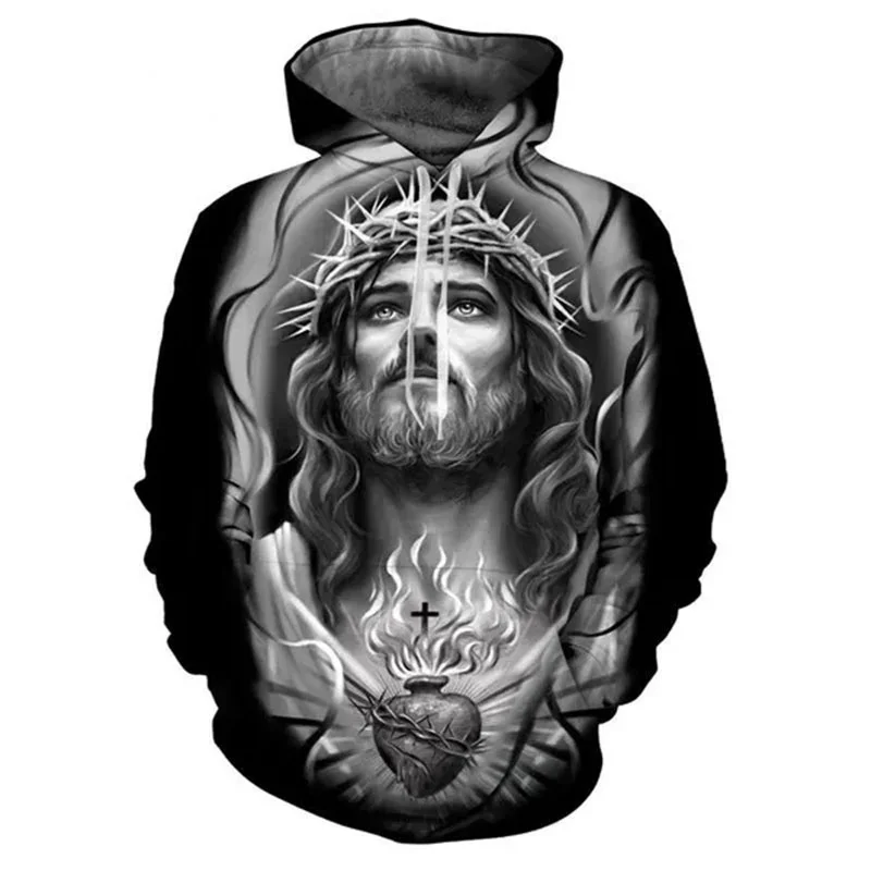 Christian Cross Jesus Pattern Hoodie For Men God 3D Print Long Sleeves Casual Pullover Streetwear Tops Hoodies Loose Sweatshirt