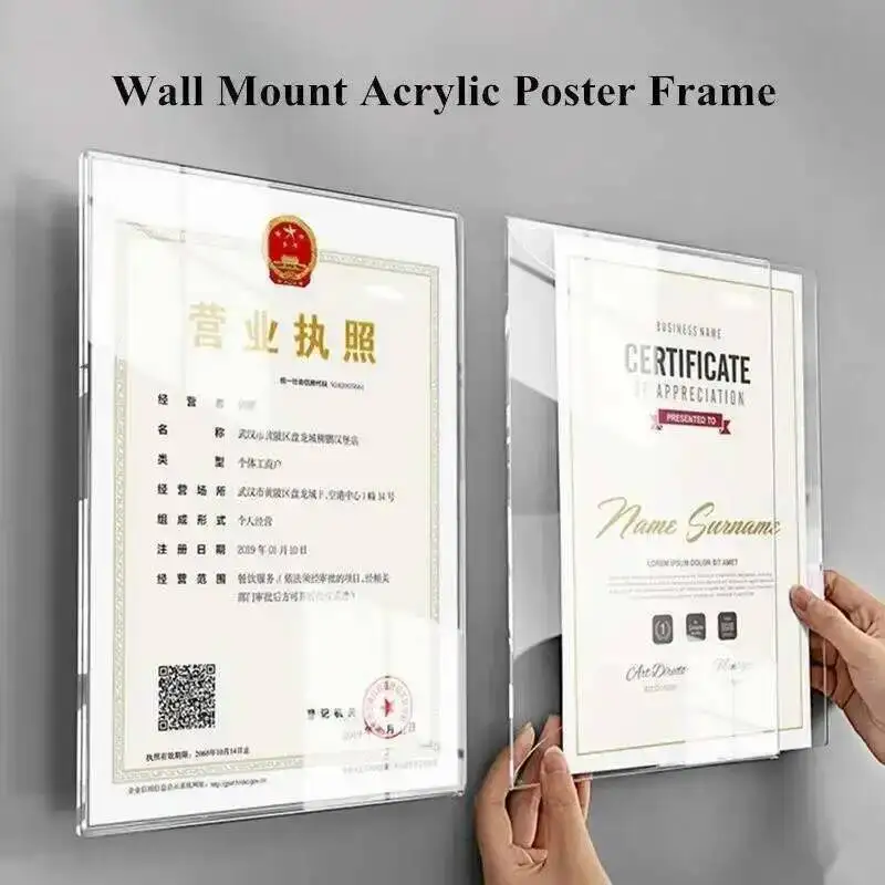 1PCS 8.5X11Inch Wall Mount  Acrylic Sign Holder Stand Restaurant Menu Paper Price Listing Picture Photo Poster Flyer Frame A4