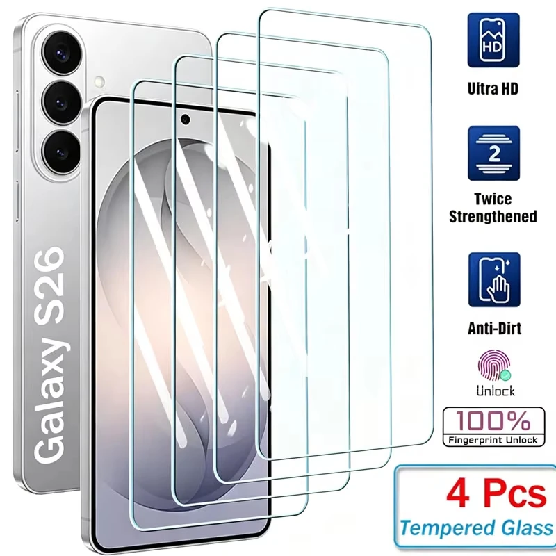 4PCS Fingerprint Unlock Screen Protector For Samsung S26 Ultra S25 S24 Ultra S23 S22 Plus 5G Screen Protective Tempered Glass