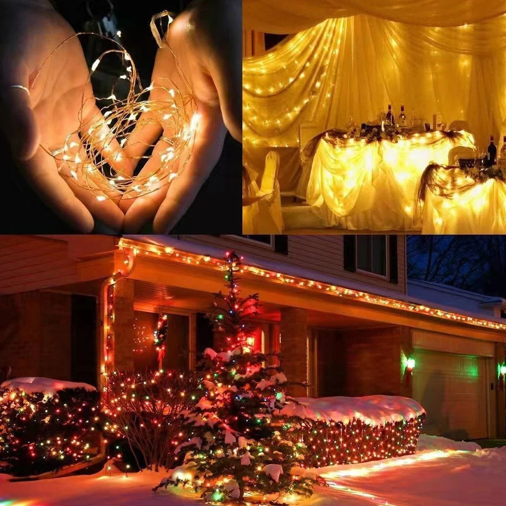 10PCS USB 8 modes Led Copper Wire Fairy Lights 1M 2M 3M 4M 5M Waterproof  Garland Christmas Wedding Party holiday Decoration