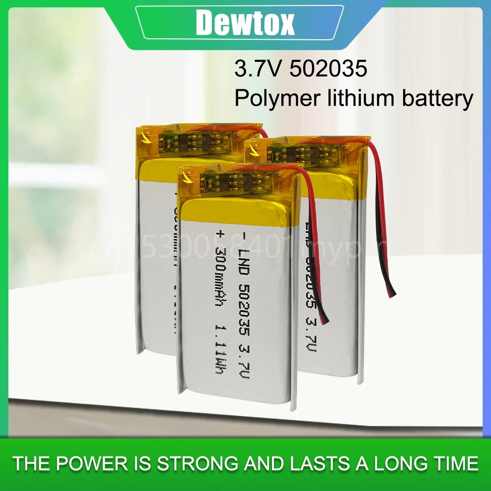 502035 052035 3.7V 300mAh Lithium Polymer Rechargeable Battery for MP3 GPS Voice Recorder LED Light Bluetooth Speaker Power Tool