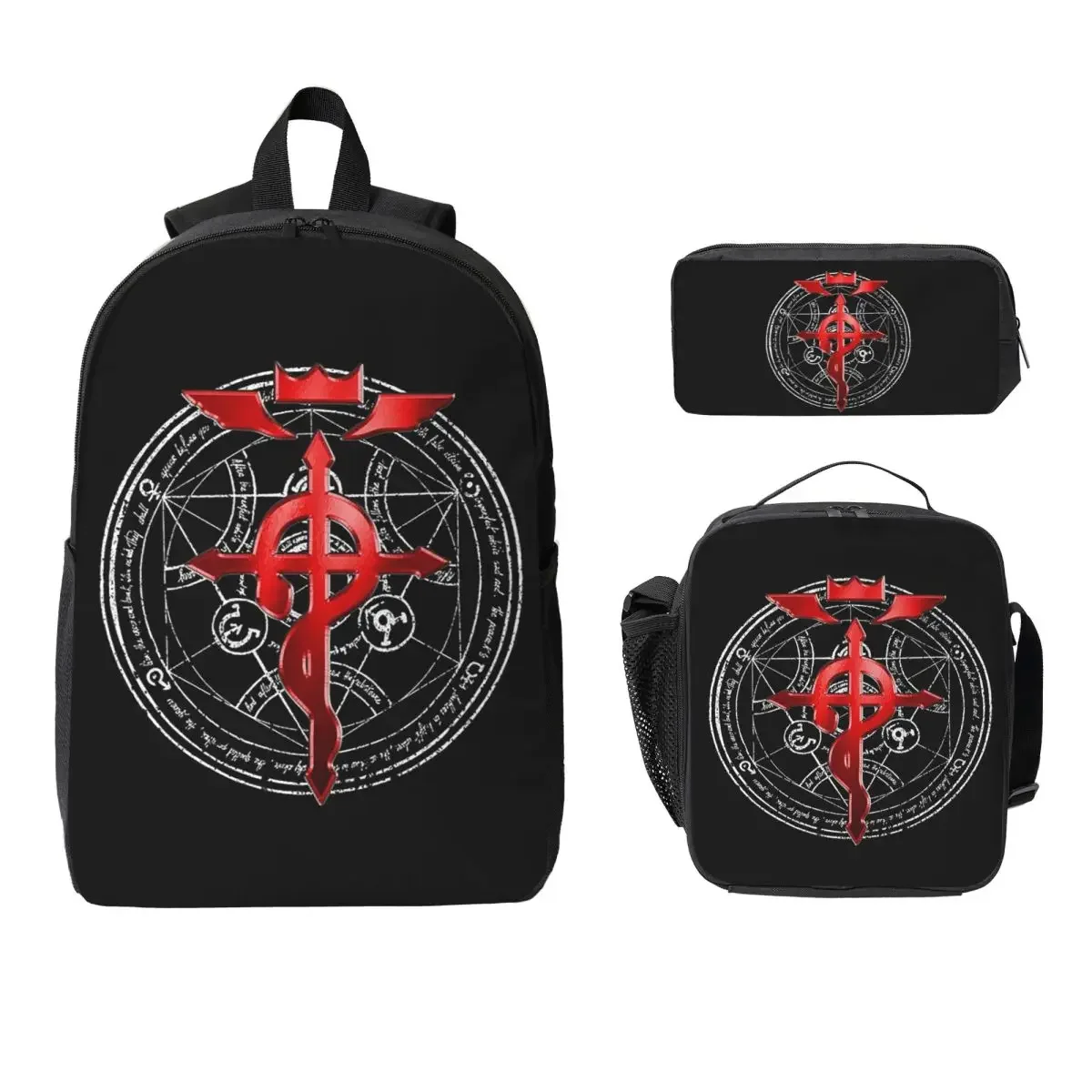 Fullmetal Alchemist Transmutation Symbol Backpack Student BookBag School Bag Shoulder Bags 3ps Insulated Lunch Bag Pencil Case