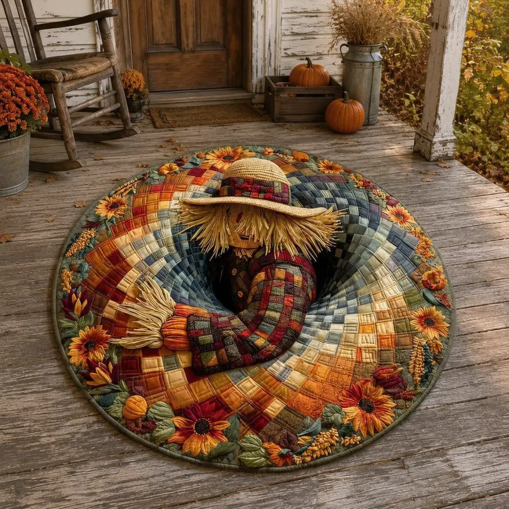 Crystal Velvet Round Rug Fall Pumpkin Print Floor Mat Decorative Carpet For Living Room Bedroom Home Office Holiday Ornament