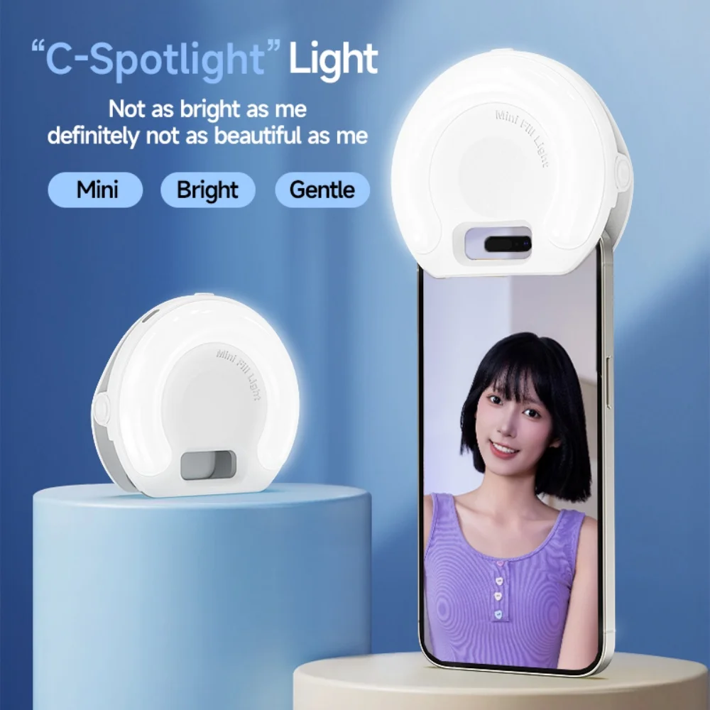 D7 Portable Macaron Color Cell Phone Light Photo and Video Splicing Protable Mini Ring Light, Phone Selfie Light with Clip