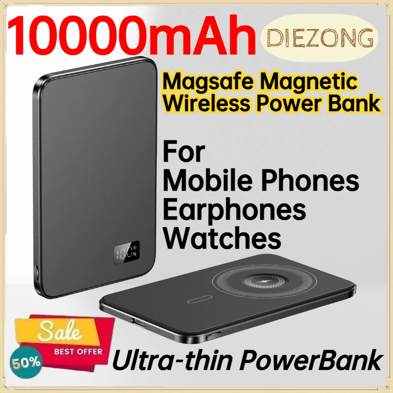 10000mAh Magsafe Magnetic Wireless Power Bank for Mobile Phones Earphones and Watches Ultra‑thin PowerBank