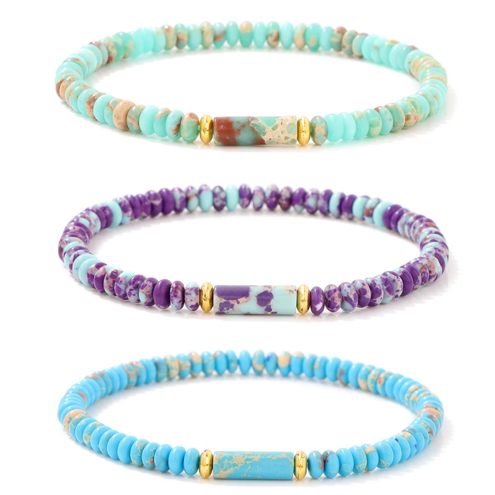 Bracelets en perles de pierres précieuses Picasso pour hommes et femmes, bijoux délicats, jaspe impérial, sédiments marins, turquoises, pierre naturelle