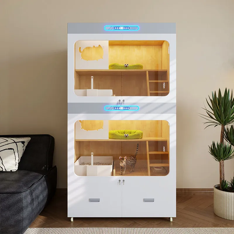 Smart  villa household cage fresh air heating system remote control cat nest solid wood three-layer cat cabinet M9