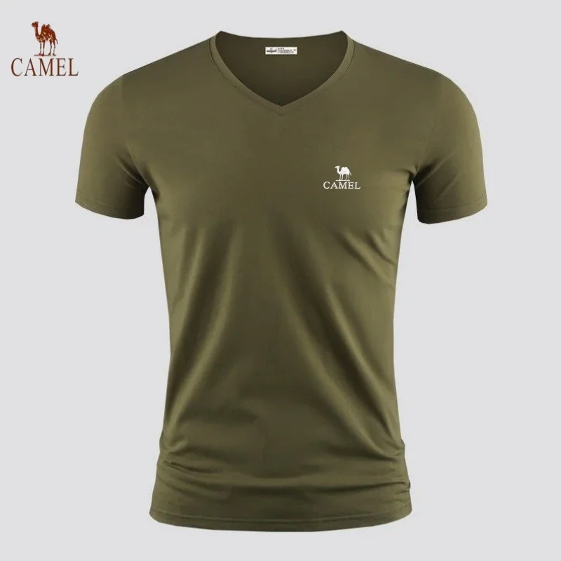 

2025 men's exquisite embroidery high-quality V-neck T-shirt fashionable, casual, breathable and cool top