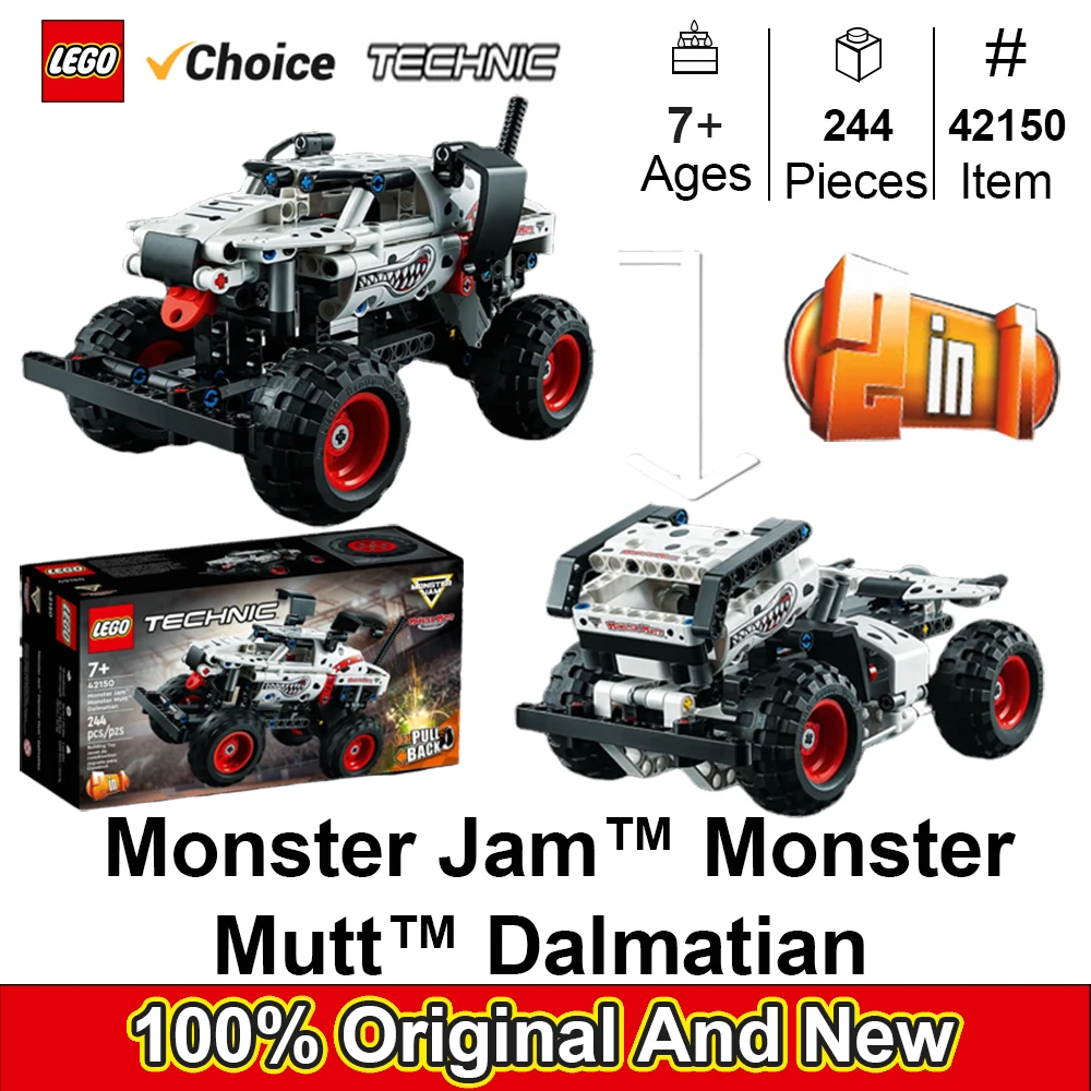 LEGO 42150Technic Monster Jam Monster Mutt Dalmatian, 2in1 Toys DIY Building Cottage House Toy, Monster Truck ToyforKids 244 PCS