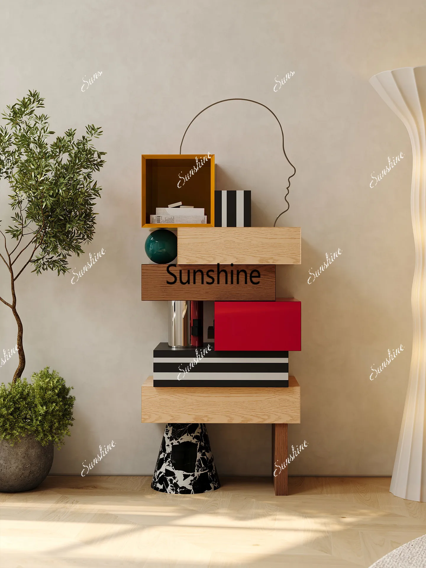 Bedroom storage simple living room wall solid wood locker