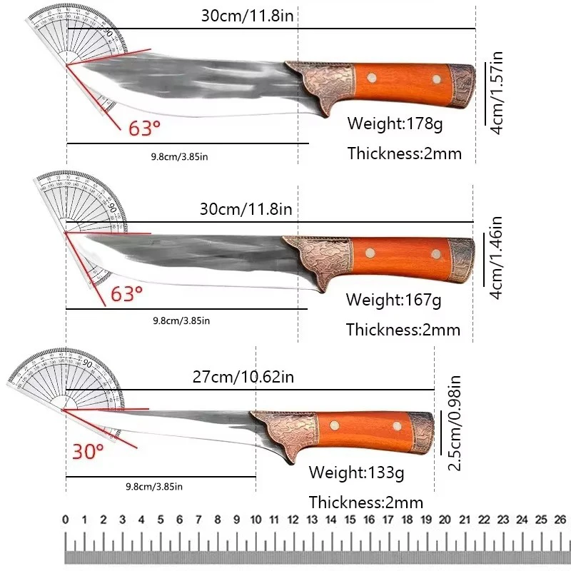 1/3PCS Coltello da taglio per carne forgiato per esterni con coperchio per coltello, coltello per affettare pesce e verdure, coltello da cucina con