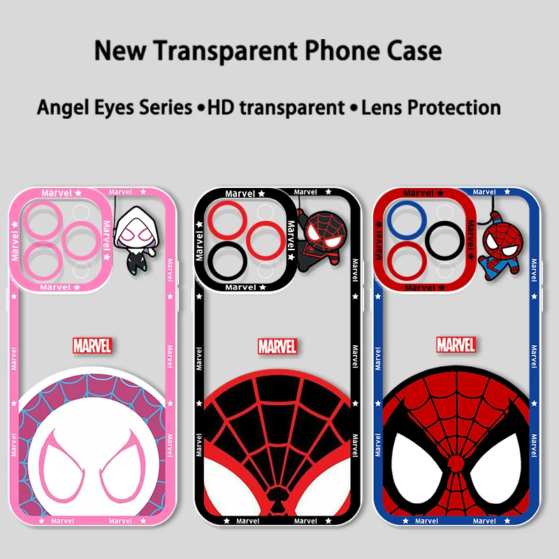 

Marvel Avengers Super SpiderMan Apple Case For iPhone 14 13 12 11 Mini XS XR X Pro MAX 8 7 Plus SE Angel Eyes Transparent Cover