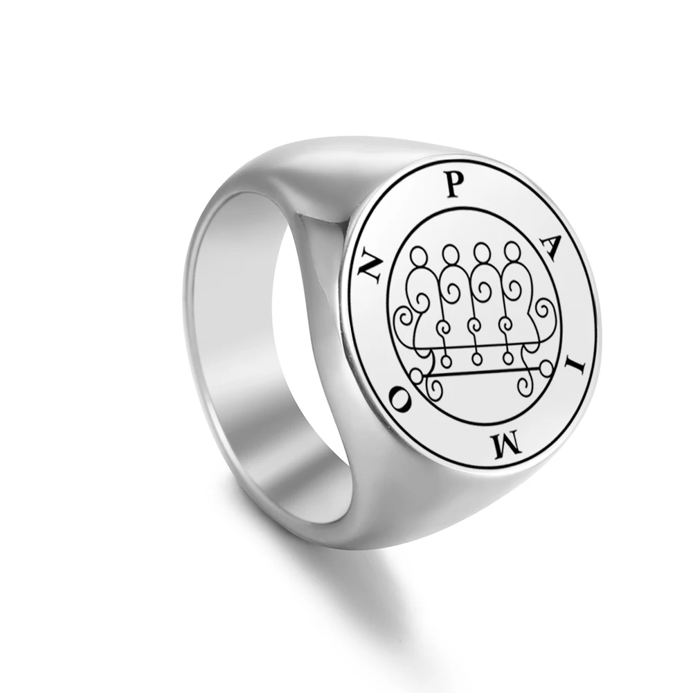 Dreamtimes Seal Satan Rings For Men Stainless Steel Paimon Sceal Baphomet Sigil of PAIMON 19mm Silver Color Ring Jewelry Gifts