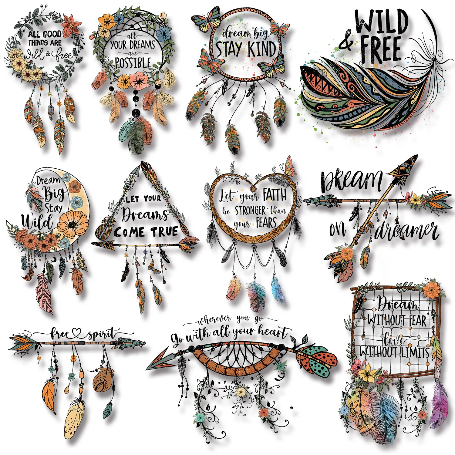 Dreamcatcher Feather Arrow Romantic Iron-on Transfers for Clothing Garment Accessories Easy to Use DIY Decoration