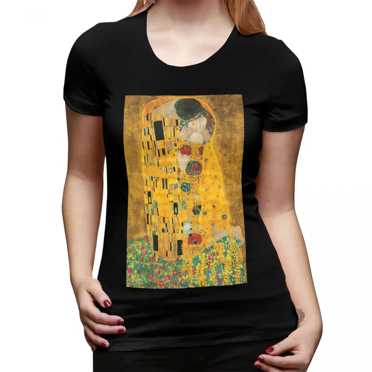 

The Kiss By Gustav Klimt T-Shirt for Women Crew Neck Streetwear T Shirts Women's Short Sleeve Summer Clothes Tops