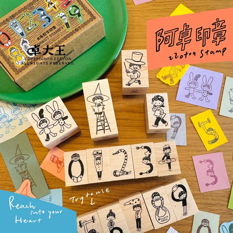 

Lovely Rabbit Coffee Girl Witch Numbers Wooden Rubber Stamp DIY Scrapbooking Photo Album Card Making Wood Seal