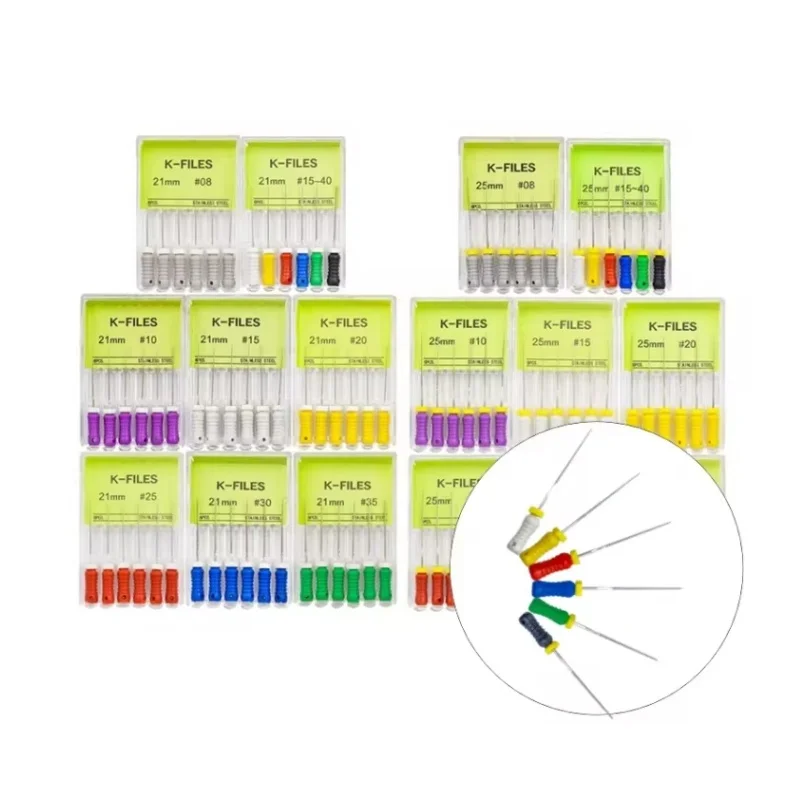 Stainless Steel Hand Use K-Files for Root Canal Treatment – 6Pcs/Box Endodontic Dental Instrument