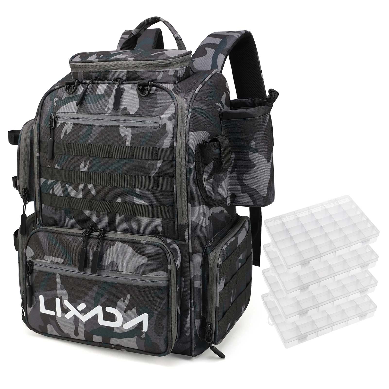 Lixada Fishing Backpack Waterproof Fishing Tackle Storage Bag with 4 Trays and Rain Cover