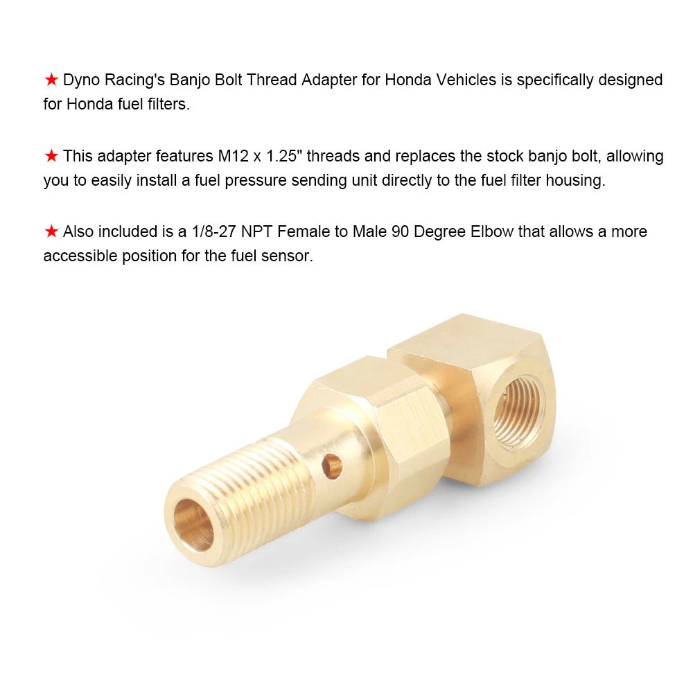 Kraftstoff manometer für Honda Banjo Bolzen adapter m12 x 1,25 bis 1/8-27 npt