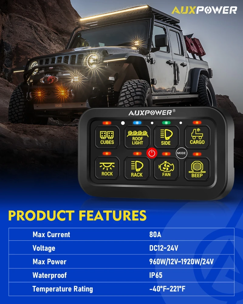 8 Pods Switch Panel Wireless App Control Circuit Box RGB Toggle Momentary Pulsed Switch Led Work Light Bar Control Relay System