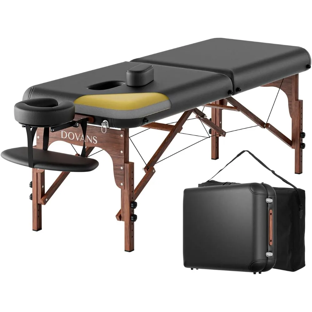 

Professional Massage Table Portable 2 Fold Premium Memory Foam Reinforced Wooden Leg Hold Up Heights Adjustable