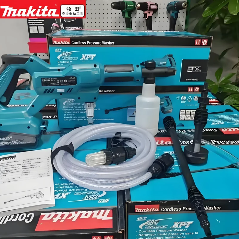 Idropulitrice portatile a batteria Makita DHW180, 18V, ad alta pressione, con pistola a spruzzo per la pulizia di auto, giardini, pavimenti, terrazze e finestre, compatibile con batterie Makita LXT.