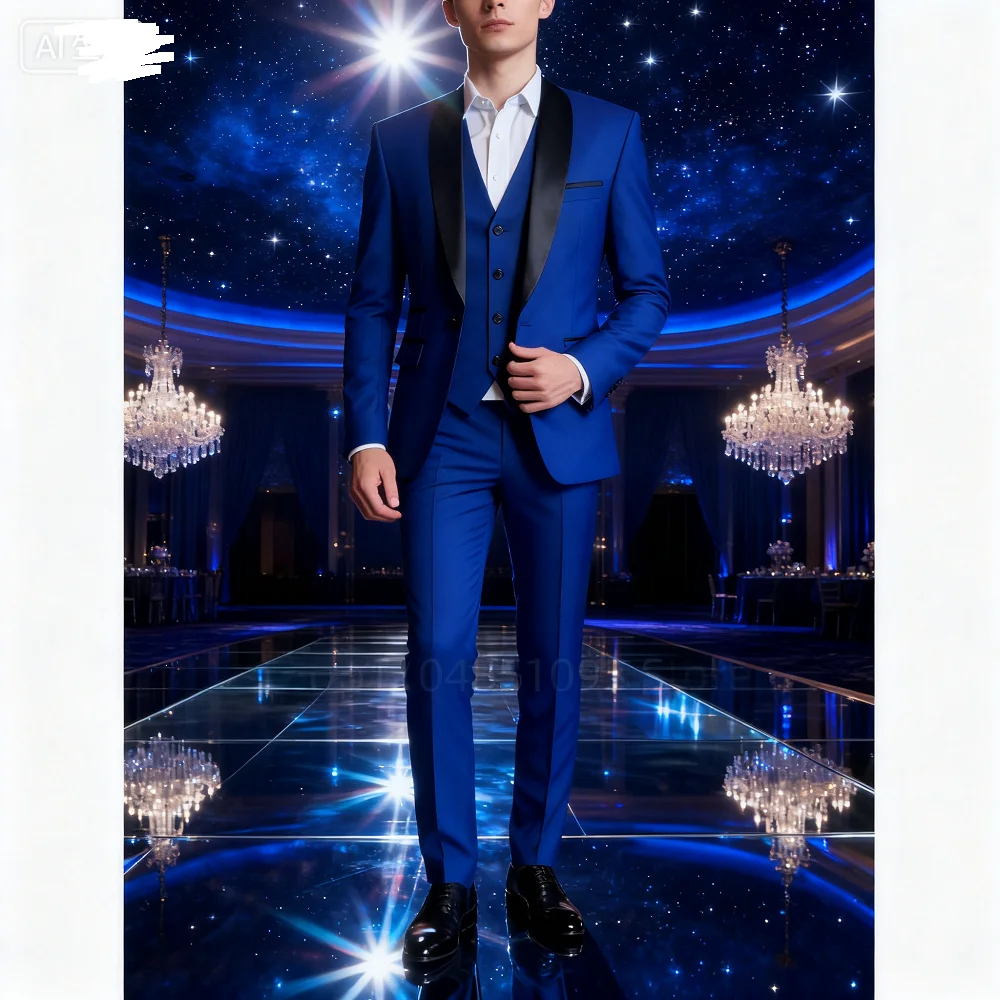 

Fit 3-Piece Men's Tuxedo Formal Groom Suit with Shawl Lapel Blazer Vest Pants for Wedding Business Prom Male Clothing