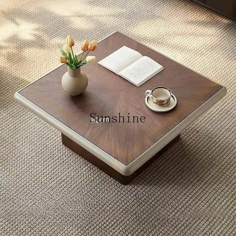 

Large and small apartment simple wooden surface square short and high coffee table combination