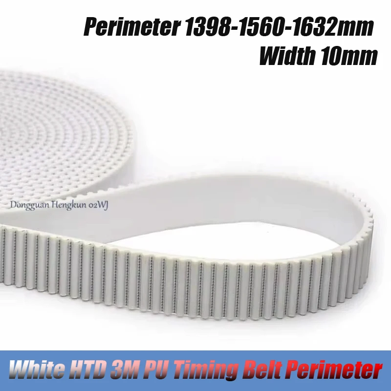 

White HTD 3M PU Timing Belt Perimeter 1398-1560-1632mm Width 10mm Polyurethane Steel Closed Loop Synchronous Belt