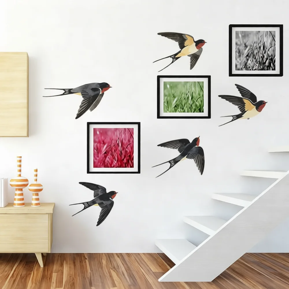 Self Adhesive Swallow Wall Decals Cartoon Bird Decor Art Stickers Creative DIY Wallpaper For Living Room Kids Bedroom Interior