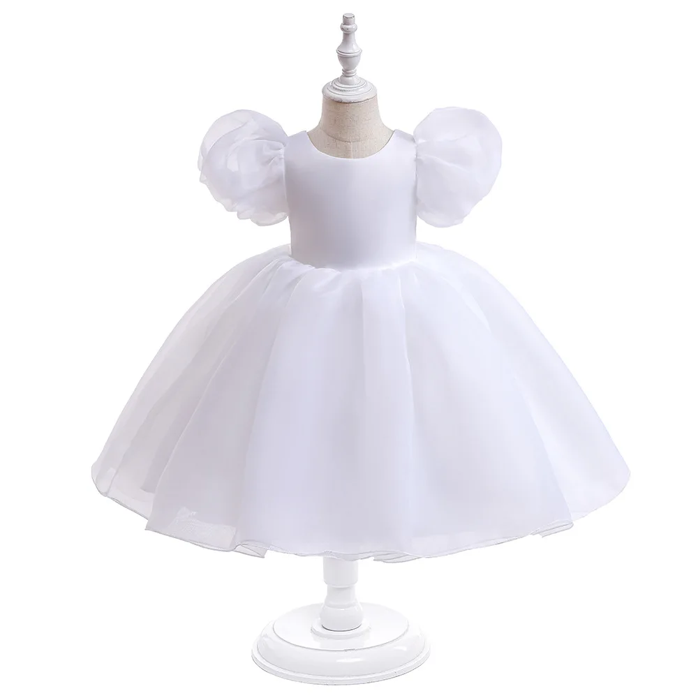 Vestido de princesa blanco para niña, ropa de tul con manga abullonada, para fiesta de boda, cumpleaños