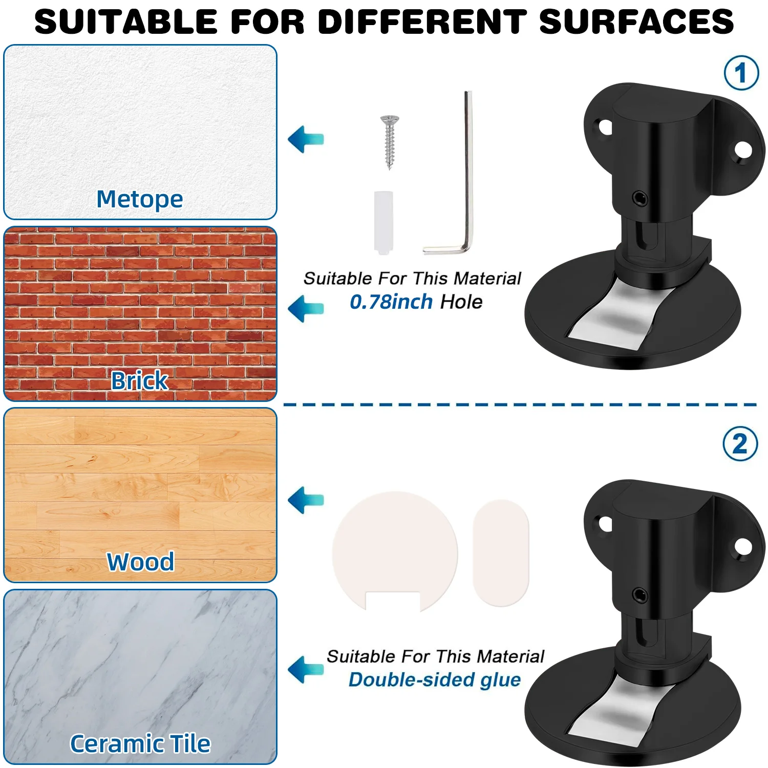 سدادة باب مثبتة على الأرض، ارتفاع قابل للتعديل، شريط لاصق مغناطيسي غير مرئي، سدادة باب الحفر السفلي