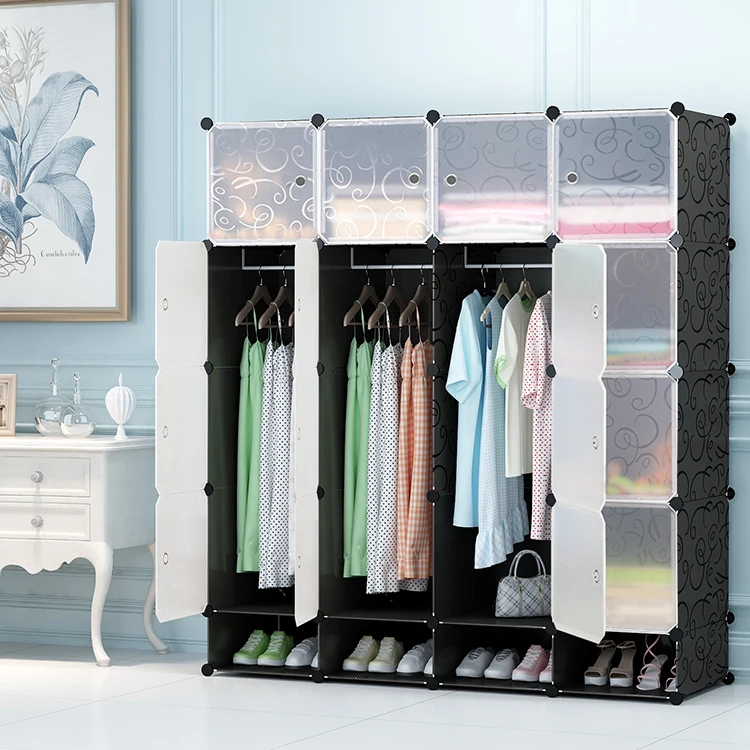 DIY Size Cheap Almirah Living Room Cloth Storage Container Folding Cupboard Wardrobe With Shoe Cabinet