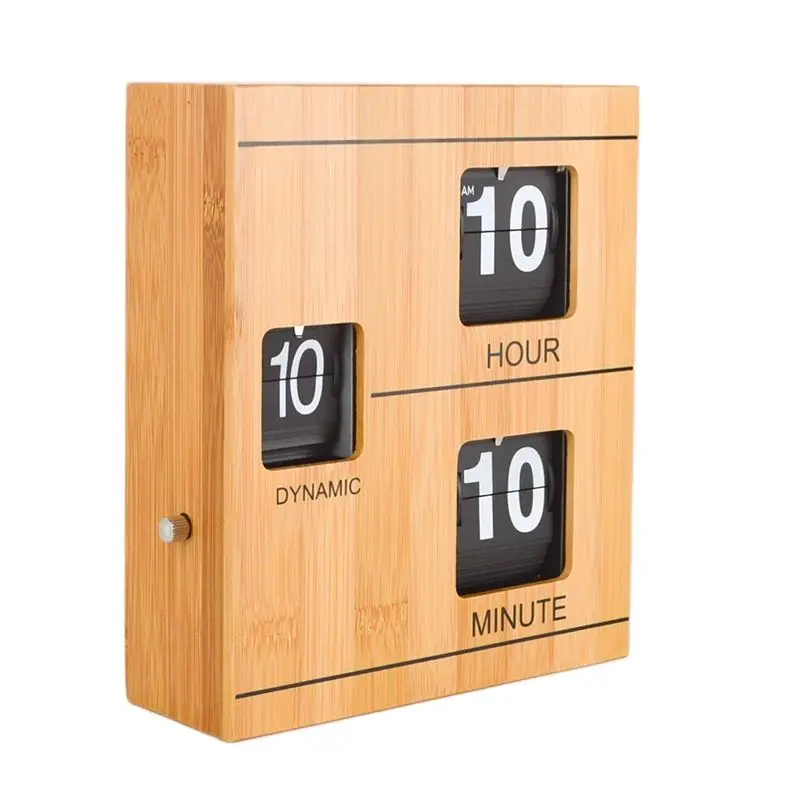 Bamboo Wood Flip Clock Automatic Creative Table Desk Clock Living Room Retro Table Watch Clocks Office Horloge Home Decor Gift
