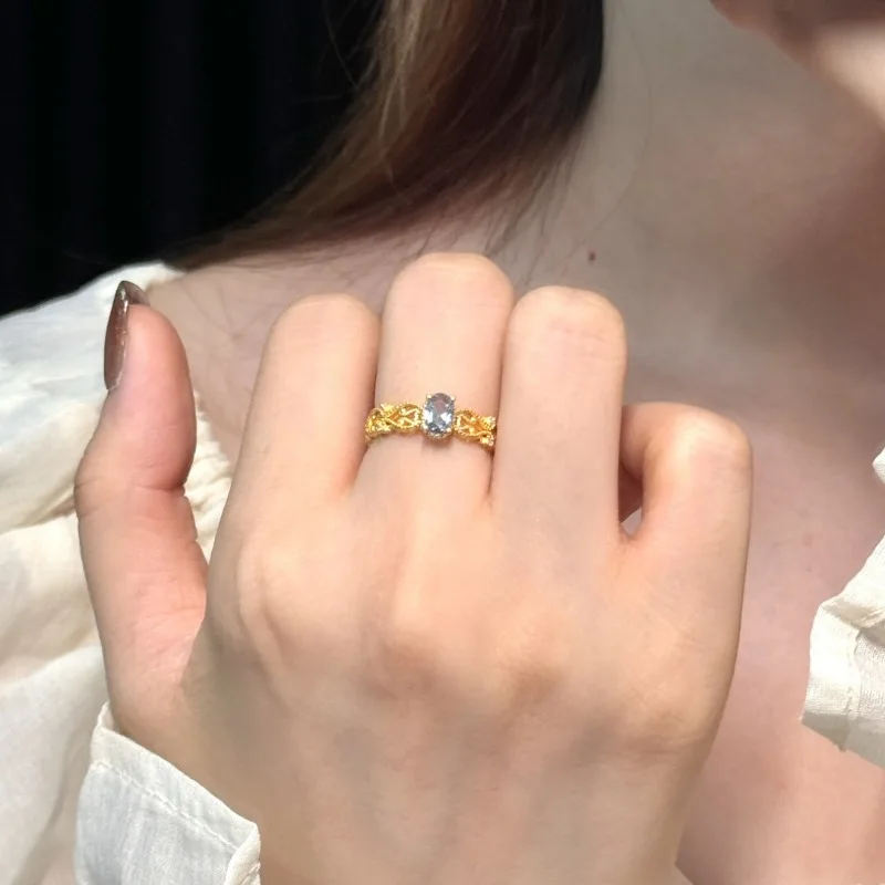 سندريلا الأزرق الزركون حبة حافة ضوء خاتم فتاة فاخرة تصميم مطعمة الزركون جوفاء الدانتيل حافة حلقة حلقة