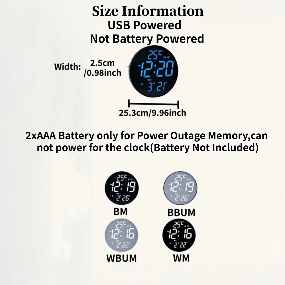 10 Inch RGB Digital Wall Clock Bluetooth Time Synchronization TEMP Date Week Count-up Countdown Table Clock 12/24H DST LED Clock