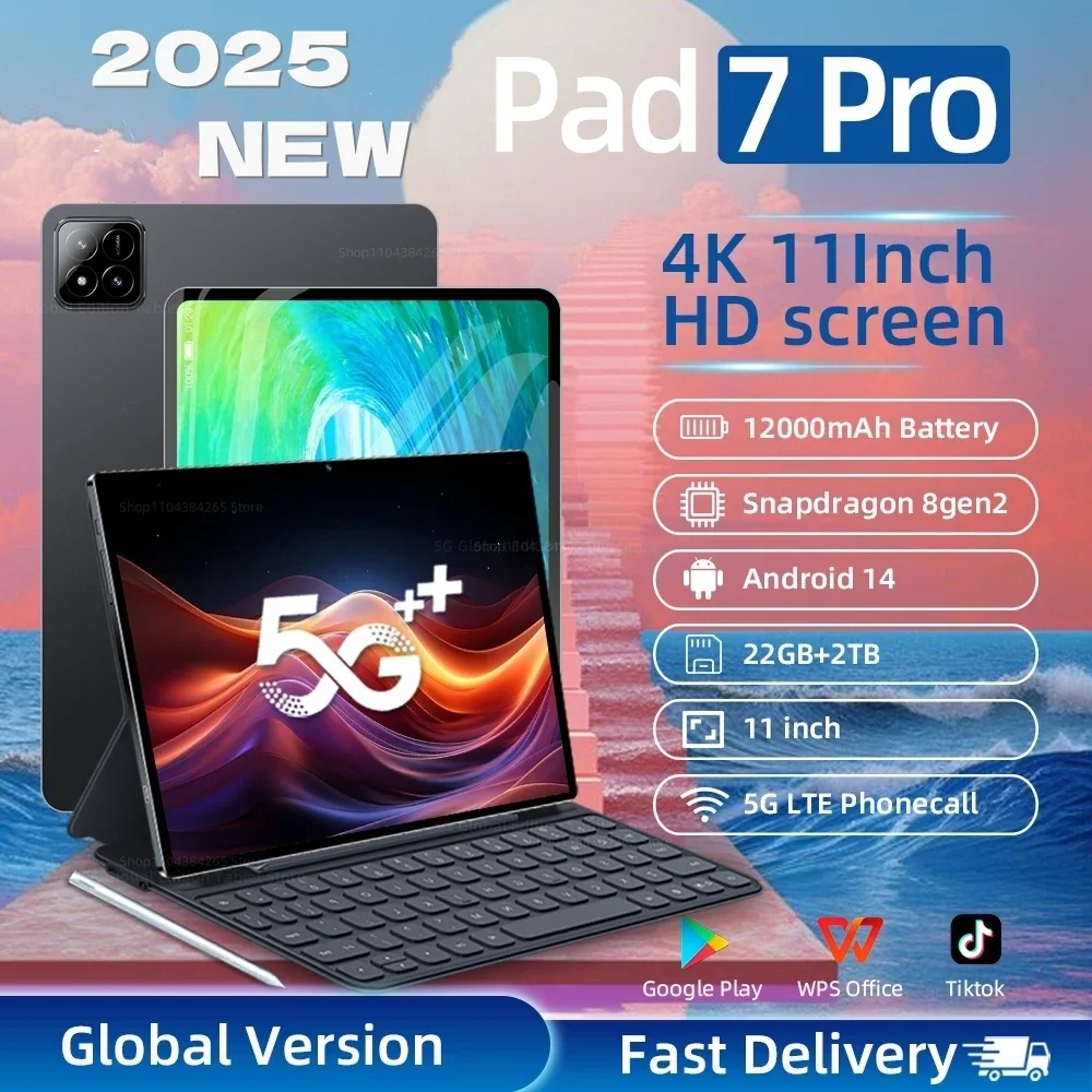 

2025 New Pad 7 PRO Global Version 11" Tablet Android 14 22GB 2TB 12000mAh 5G Dual WiFi Phone Call Google Play Portable Tablet PC