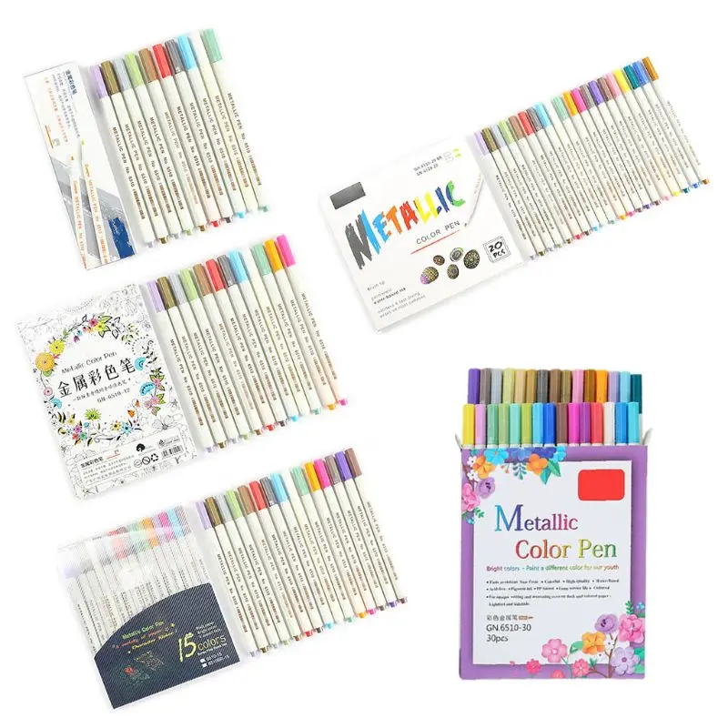 10/12/15/20/30 Màu Sắc Ánh Kim Micron Bút Chi Tiết Kim Loại Sơn Máy Làm Tự Làm Album Giấy Vẽ Trường NGHỆ THUẬT Tiếp Liệu