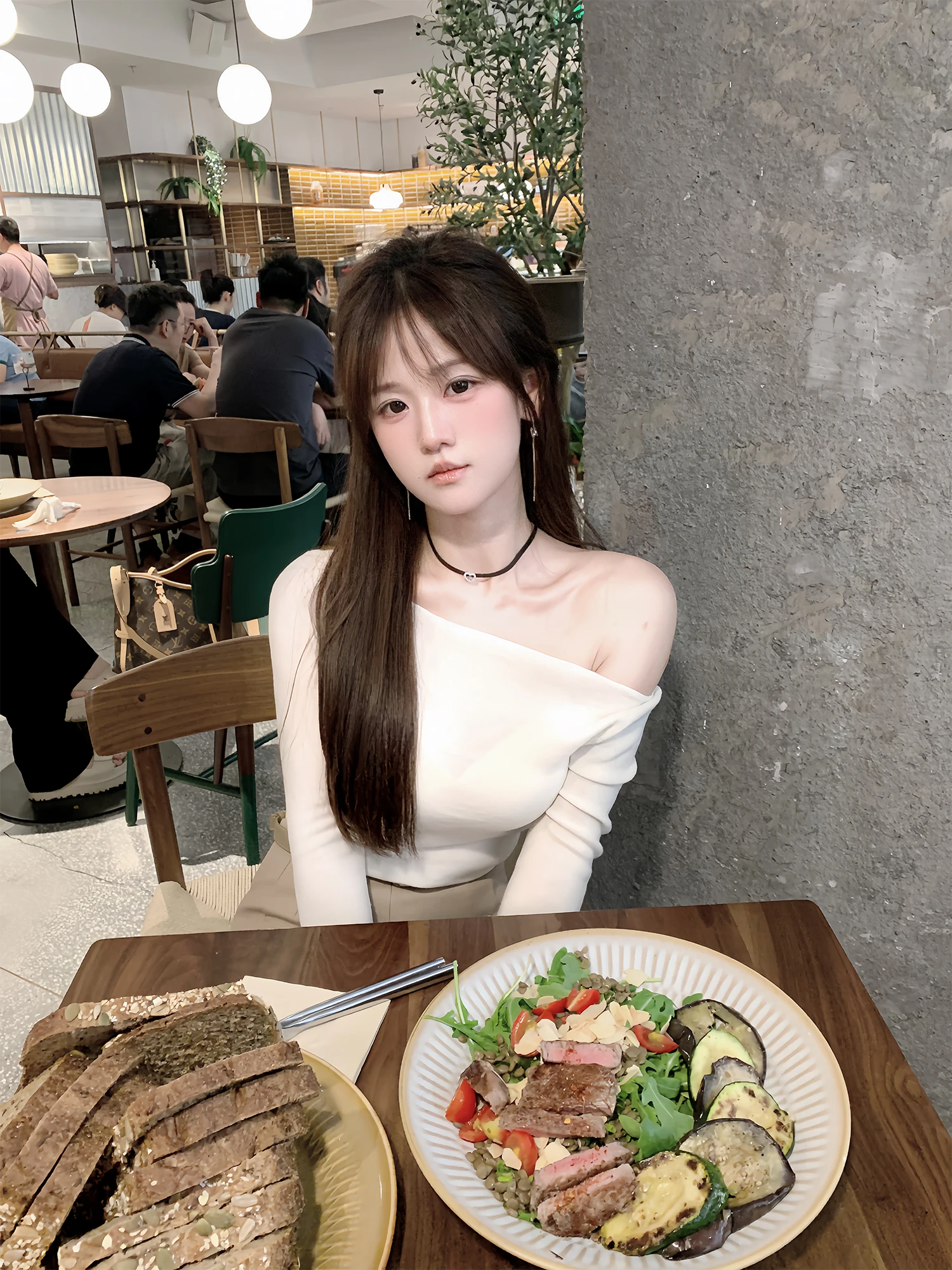 

Вязаный свитер WananLili из шерсти Янцзы, однотонный, с завышенной талией, на одно плечо, для ранней осени