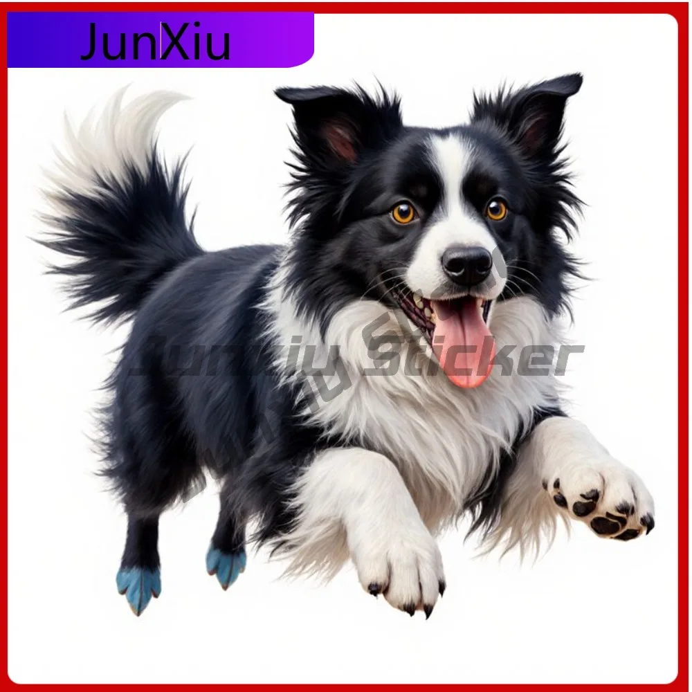 

2D Flat Black And White Border Collie Sticker Dynamic Running Dog Pattern Self-Adhesive Waterproof Dura Anime Lapto Car