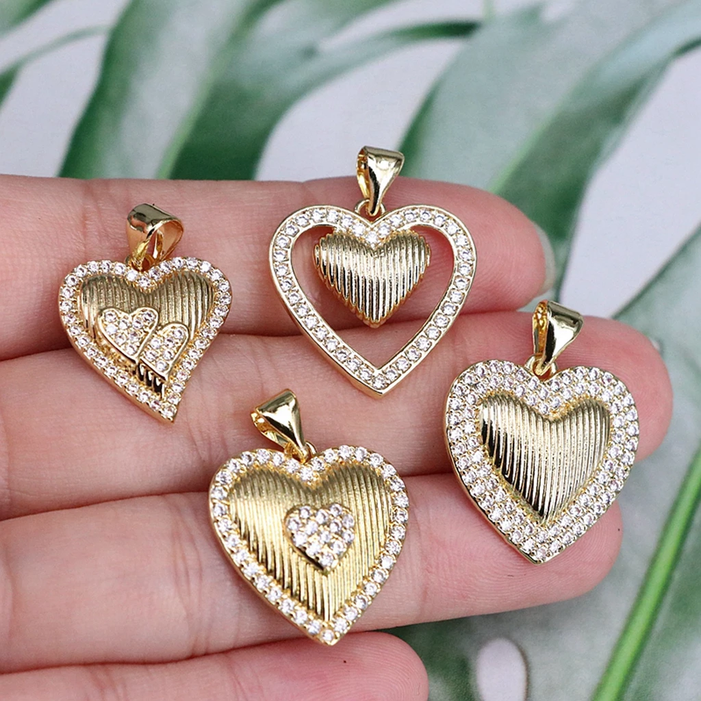 

HOT 4Pcs/White Crystal Big Heart Pendant for Necklace Copper Gold Plated Handmade DIY Jewelry Making Supplies