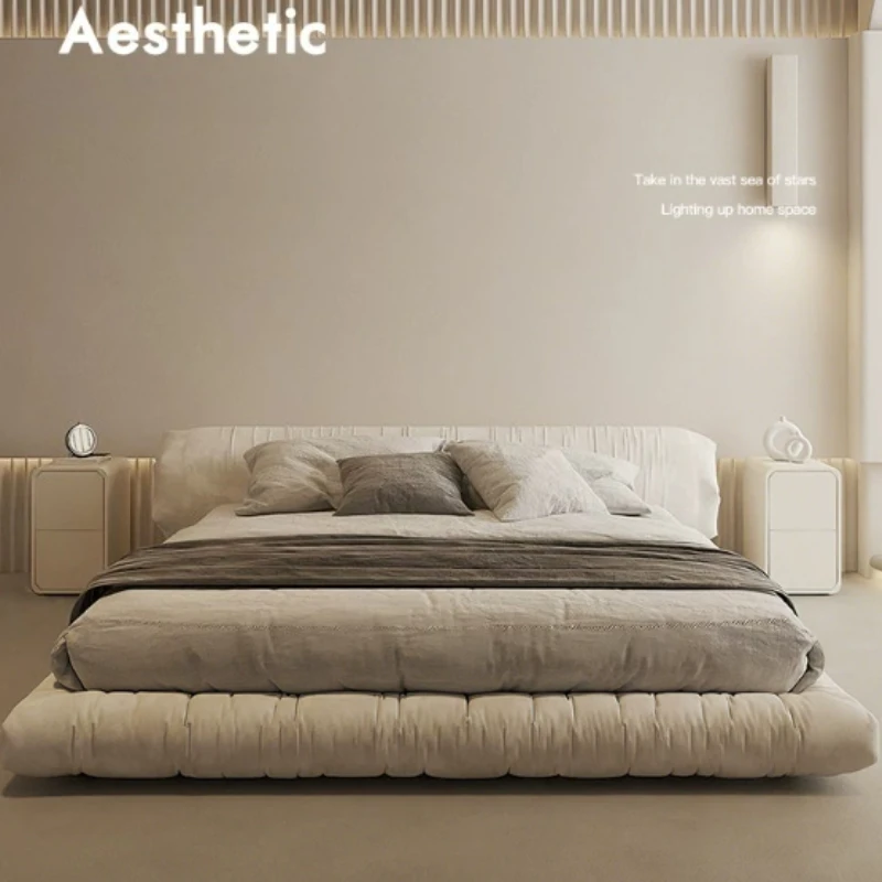 Grounded Bedrooms Bed Accessories Decoration Beige Japanese Household Bases Bed Double Modern Style Letto Matrimoniale Furniture