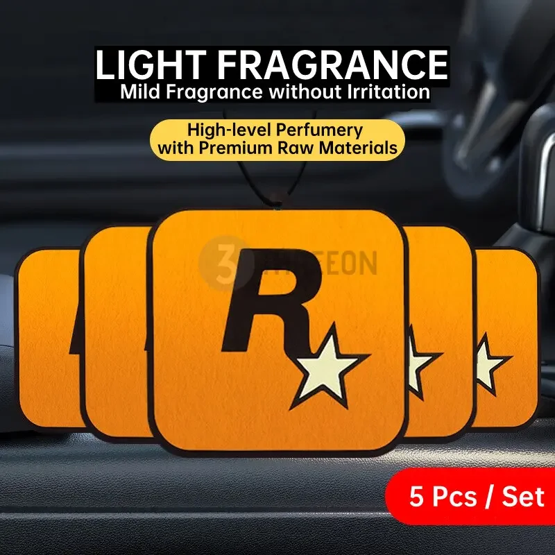 THREEON Interior Air Freshener Car Fragrance R Star Pendant Long-lasting Aromatherapy Car Decoration 5pcs/Set