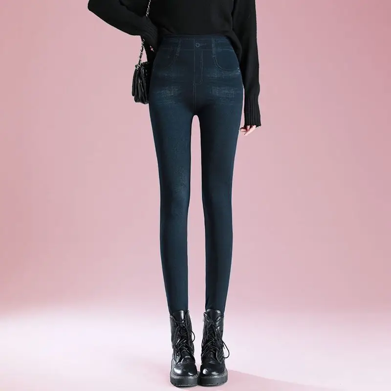 Leggings in Denim imitazione donna 2023 nuovi pantaloni a matita dimagranti a vita alta di grandi dimensioni pantaloni Skinny in vita elastici Casual di moda