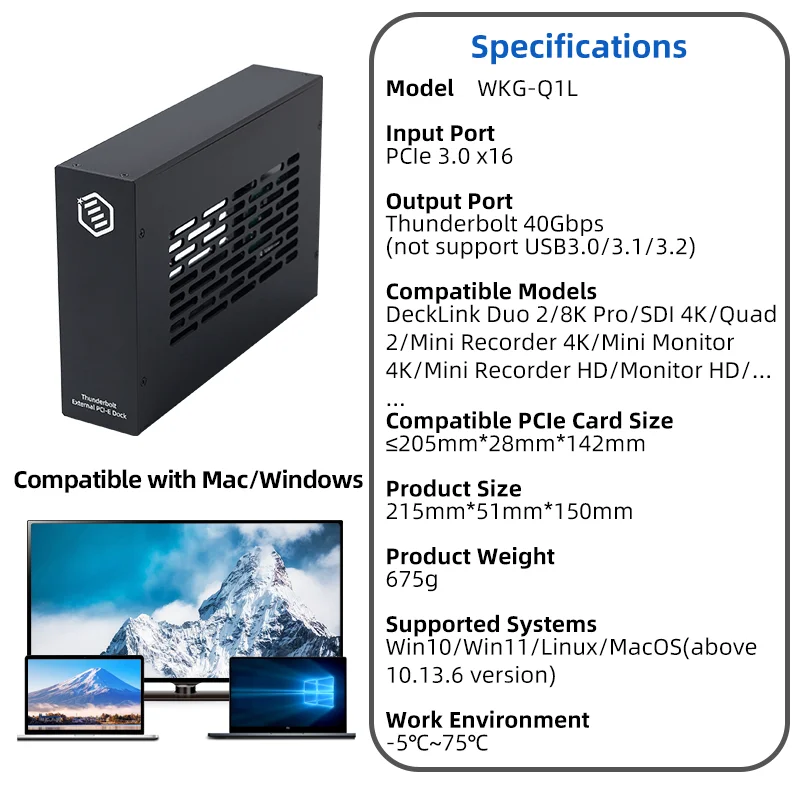 썬더볼트 3 에서 PCIE 3.0x16 PCI-E 확장 박스, 미니 그래픽 도크 스탠드, 오디오 카드 비디오 카드 네트워킹 카드