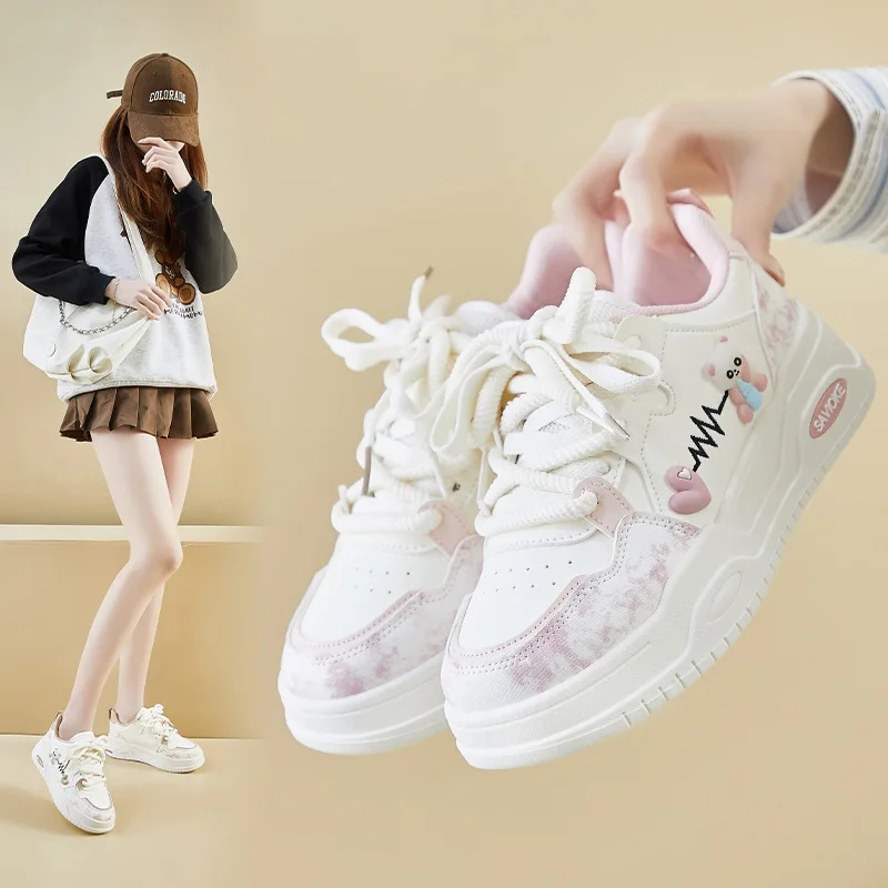 2026 Spring Women's White Sneakers New Style Korean Version Thick-Topped High-Heeled Sport Shoes